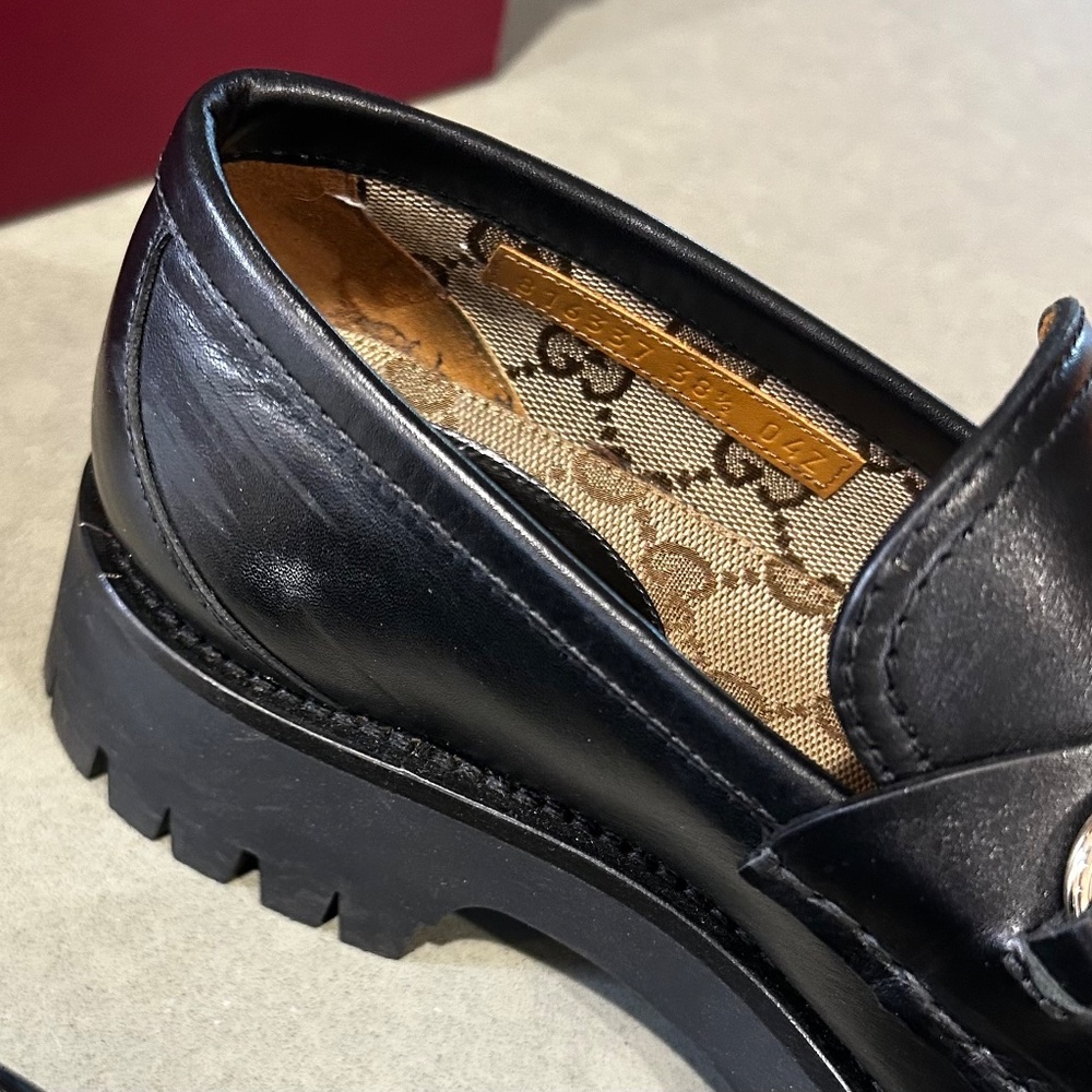 Gucci Black Leather Horsebit Lug Sole Loafers - Picture 5 of 8